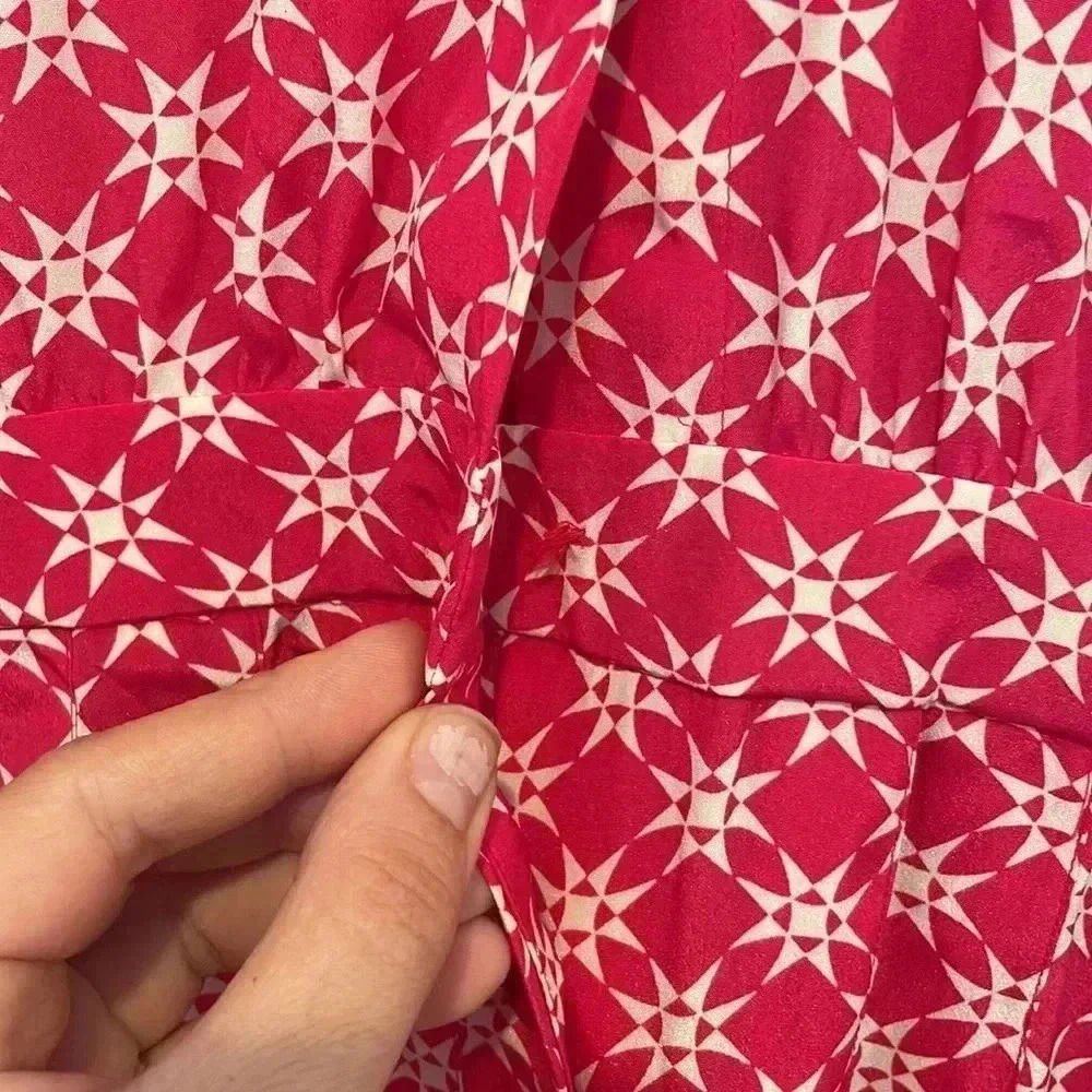 Vtg NWT Halston III Star Print Button Up Maxi Dress Fuchsia Shoulder Pads Sz 14 - Picture 8 of 9